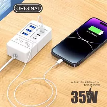 35 Вт многопортовое зарядное устройство USB PD Type C для быстрой зарядки, вилка EU US, настенное зарядное устройство, USB-концентратор, адаптер, 6 портов, USB, быстрое зарядное устройство для мобильного телефона 3USB3PD White EU