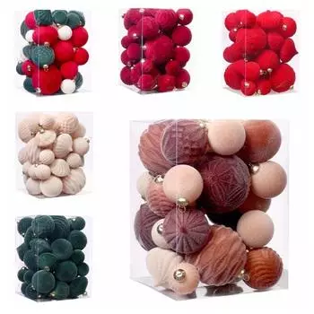 35pcs Flocked Christmas Velvet Ball Pendant Shatterproof Reusable Christmas Hanging Balls DIY Xmas Tree Ornaments other