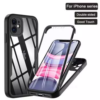 Чехол на 360 градусов для iPhone 15, 14, 13, 12, 11 Pro Max 14 Plus XS MAX XR, прозрачный чехол, прочный встроенный экран, защита всего тела For iPhone X