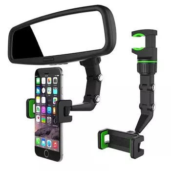 360 Degrees Rotate Adjustable Phone Holder in Car Rearview Mirror Back Seat Bed Hanging Clip Bracket Mobile Phone GPS Arm Stand зелёный