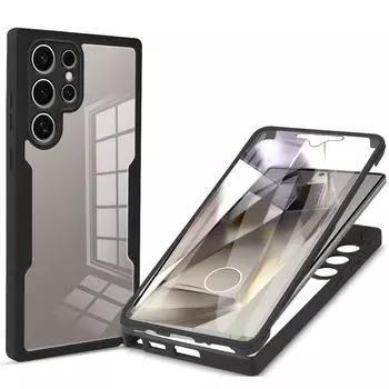 360 Двусторонний Чехол для телефона с полной защитой для Samsung Galaxy S21 S22 S23 Plus S24 Ультратонкий Прозрачный Чехол с Защитой Экрана TPU&For Galaxy S21 Ultra фиолетовый