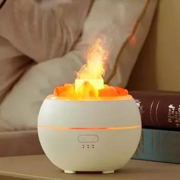 360 мл USB настольный кристалл лампа увлажнитель воздуха с пламенем ночник беззвучный увлажнитель для спальни белый