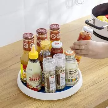 360 Rotatable Anti Sliding Condiment Storage Tray Home Multi Functional Desktop Cosmetics Kitchen Accessories Organizer Rack L