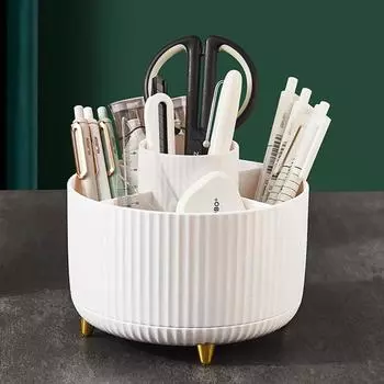 360° Rotating Makeup Organizer with 5 Compartments Turntable Cosmetics Storage Box New Round Revolving Makeup Brush Holder2025 5 белый