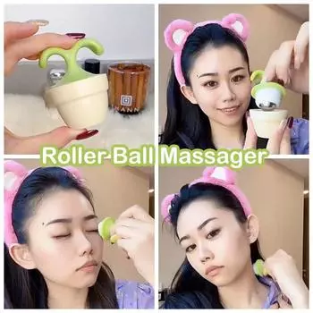 360° Rotating Roller Ball Massager Face Slimming Meridian Relax Roller Potted Plant Massager Decor Random Color
