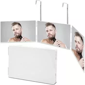 360 Trifold Mirror with Height-Adjustable Hooks, Ideal for Hair Cutting and Essential Makeup чёрный