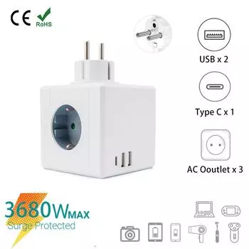 3680 Вт 250 В EU Plug Многофункциональный адаптер Cube Multi-Plug Удлинитель настенная розетка с 2 USB-портами для зарядки 3 портативные розетки переменного тока 1PCs&100-250V&EU&3 белый