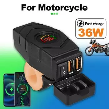 36W Motorcycle Dual USB Charger Handlebar QC3.0 Fast Charging Waterproof 12V Phone Socket Adapter With Display Accessories
