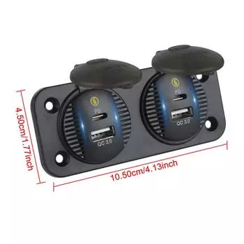 36W Quick Charge Car Charger for Marine Boat Motorcycle Truck Camper QC3.0 & Type-C Dual USB Outlet 12V/24V Power Adapter Panel