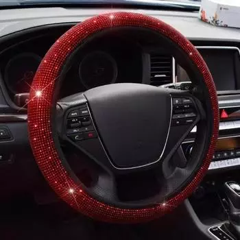 37/38cm Car Steering Wheel Cover Universal Bling Diamond Rhinestones Elasticity Interior Car Accessories for Four Seasons чёрный