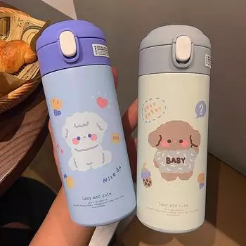 380 мл милый термос с соломой Kawaii Термальная бутылка для воды для девочек термос чашка портативная термокружка из нержавеющей стали 380ML