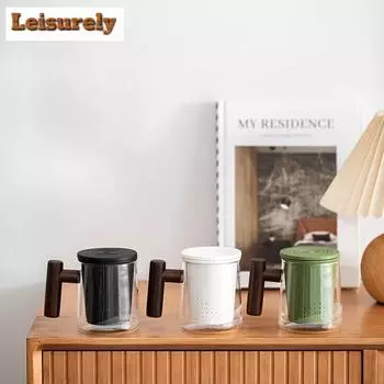 380ML Heat Resistant Glass Filter Tea Separator Cup Separation Office Water Mug Personal Water Mug with Lid Tea Maker Tool Gifts