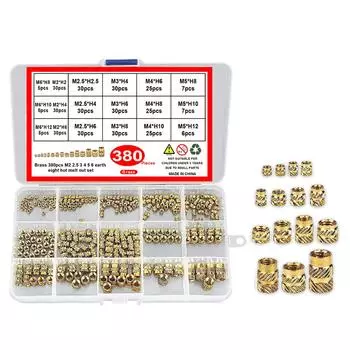 380Pcs 2/2.5/3/4/5/6mm Metric Threaded Inserts Knurled Nuts Inserts for 3D Printing Injections Molding Press Thread Nuts