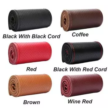 38CM Car Steering Wheel Cover With Needles Thread Soft Leather Anti slip Auto Steering-Wheel Braid Generic Car Accessories