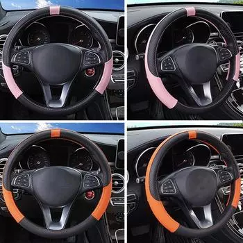 38CM Universal Car Steering Wheel Cover Leather Car steering sleeve Car Accessories Auto Steering-Weel covers Auto Upholstery чёрный