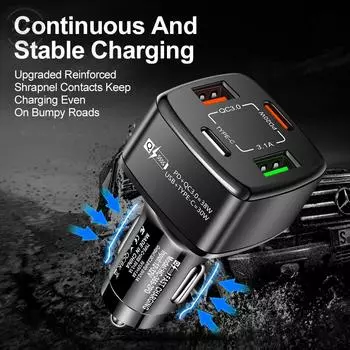 38W USB C Car Charger Fast Charging Type C Car Phone Charger For iPhone 13 Xiaomi Huawei Samsung Tablet Charger Adapter чёрный