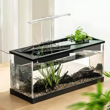 38x14.5x18 см Аквариум для маленьких рыбок Акриловый аквариум с легким водяным насосом Прозрачная крышка Экологическая система цикла Высокая прозрачность