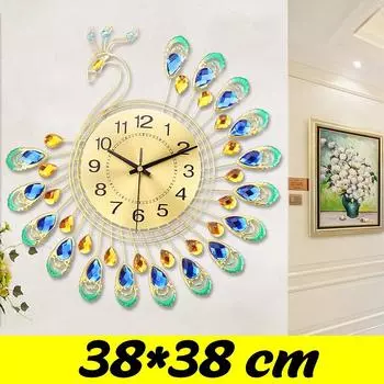 38X38 см 3D золотые настенные часы в форме павлина с бриллиантами, металлические часы для домашнего декора, комнаты, офиса, часы «сделай сам», ремесленные украшения, подарок 38 X 38 см