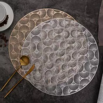 38x38cm Round Mirror Ginkgo Leaf Placemat Hollow Anti-scalding Table Insulation Plate Mat Kitchen Accessories 38x38cm золотой