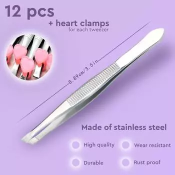 3/12Pcs Stainless Steel Tweezers Ingrown Hairs - Precision Tweezers for Fine Hair Remover for Women Eyebrow Tweezers for Women