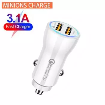 3.1a 2 порта Led Mini Usb Автомобильное зарядное устройство Быстрая зарядка 3.0 30 Вт Зарядное устройство для быстрой зарядки для мобильного телефона Iphone Huawei Xiaomi Mi Type C чёрный