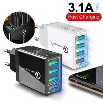 3.1A 4 порта EU/US Plug USB зарядное устройство для быстрой зарядки QC 3.0 зарядное устройство для телефона iPhone Samsung Xiaomi зарядный адаптер