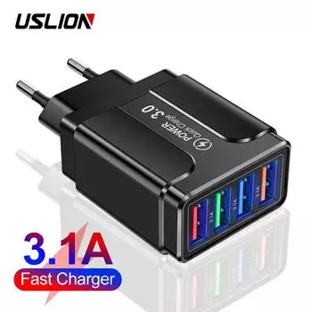 3.1A 4 USB Fast Charger Quick Charge 4.0 3.0 Универсальная стена для iPhone 12 11 Samsung Xiaomi Зарядные устройства для мобильных телефонов Быстрая зарядка