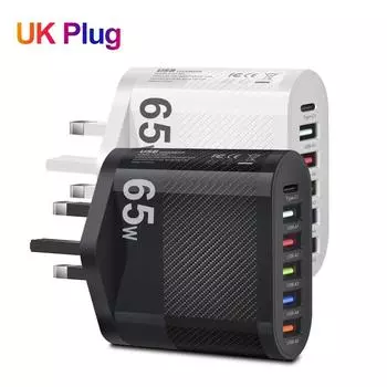 3.1A 6 Ports USB Charger PD Adapter Total 65W For Xiaomi iPhone 15 Samsung S24 Mobile Phone Fast Charging QC 3.0 Wall Charger UK Plug