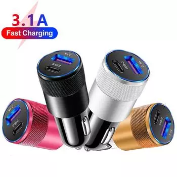 3.1A USB автомобильное зарядное устройство Type C быстрая зарядка телефона адаптер для Xiaomi Huawei PD телефон зарядное устройство адаптер гнездо прикуривателя Rose
