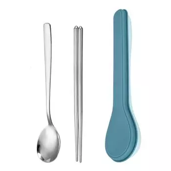 3/2pcs with Case Tableware Suit Korean Style Flatware Portable Dinnerware Office blue-3pcs