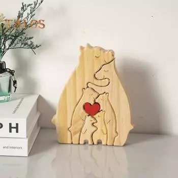 3/4/5/6 шт. деревянные медведи семейные головоломки с именем настраиваемые деревянные головоломки домашний декор развивающая игрушка на день рождения 3pcs