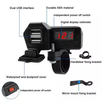3.4 A Quick Charge 3.0 Dual USB Socket с автомобильным разъемомЗарядное устройство для мотоцикла 10-24 В Водонепроницаемый источник питания для мобильного телефона Цифровой измеритель напряжения Voltmeter with Adapter