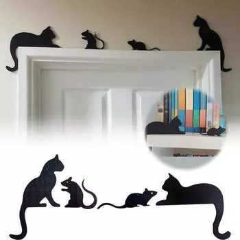 3/4 шт. Хэллоуин черный кот декор деревянный силуэт кота дверной уголок декор страшная семейная домашняя вечеринка B