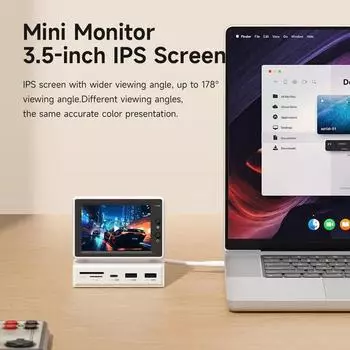 3,5-дюймовый IPS мини-экран AIDA64 мини-ПК ЦП ОЗУ HDD Мониторинг данных Дисплей Дополнительный экран с USB C-концентратором для ноутбука MacBook White белый