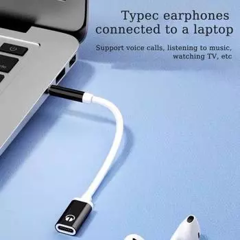 3,5 мм штекер-гнездо Type C аудиокабель адаптер для наушников для MP3-плеера чёрный