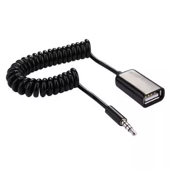 3,5 мм штекер на USB 2.0 гнездо аудио конвертер выдвижной спиральный кабель для автомобильного MP3-динамика U-диск, длина: 1m(черный) чёрный