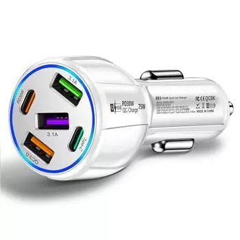 3/5 портов 75 Вт/90 Вт автомобильное зарядное устройство USB 3.1A Type-C USB QC3.0 PD30W автомобильный зарядный адаптер гнездо прикуривателя адаптеры питания чёрный