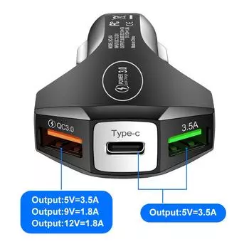 3.5A USB Car Charger Fast QC 3.0 Charging Phone Charge Type C Charging Port Plug For iPhone 13 12 Huawei Samsung Xiaomi LG чёрный