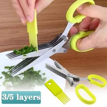 3/5Layers Stainless Steel Kitchen Scissors with Five Layers of Scallion Spice Shredded Food Office Paper Scissors 3 Layers зелёный