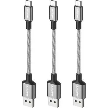 [3 bottles 15cm]SUNGUY Micro USB cable short 0.15M 3 piece set 2.4A fast charging usb2.0 data transfer High durability nylon knitting Galaxy S7/S6/S4,