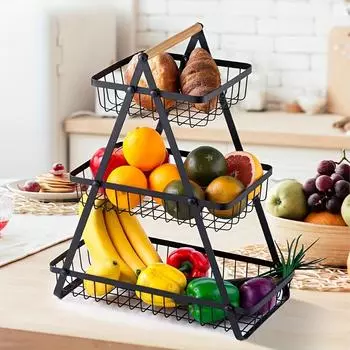 3-х уровневая корзина с фруктами на столешнице, портативная корзина с фруктами, кухонный органайзер для хранения и столовой, фрукты, овощи, хлеб, закуски