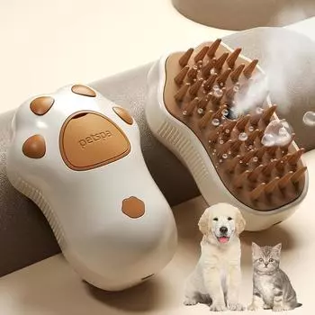 3-in-1 Electric Steam Cat Brush - Ultimate Grooming Tool with Self-Cleaning, Silicone Massage Bristles, Hair Remover & Coat Care коричневый