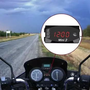 3 In 1 Motorcycle Voltmeter Electronic Clock Ip67 Waterproof Watch Dustproof Led Voltmeter Digital Clock Universal Thermome V8u7 синий