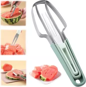 3-in-1 Watermelon Fork Slicer Cutter Stainless Steel Popsicle Cutter Slicer Tool Knife Portability Fruit Fork for Kitchen светло-серый