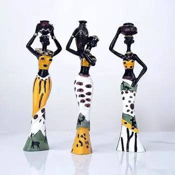 3 комплекта украшений из смолы, черные фигурки, статуэтки экзотических африканских женщин, винтажные коллекционные предметы искусства, ремесла, домашний офис, декор