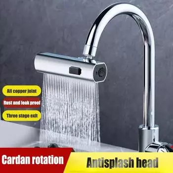 3 Level Waterfall Universal Faucet Extension Device Vegetable Washing Splash Proof Device Rotatable Extender Sink Mixer M серебряный