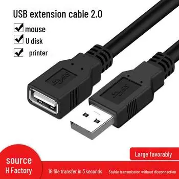 3-метровый удлинительный кабель USB 2.0: Мужской-женский, высокоскоростной для передачи данных, зарядка мобильных устройств, U-диск, адаптер для клавиатуры 1.5m Black A/F Male to Female