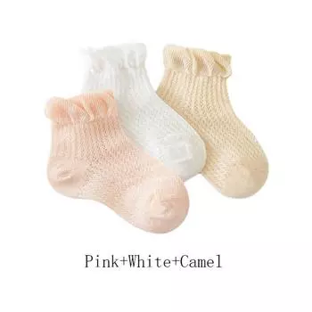 3 Pairs Cotton Girls Socks for Spring Summer Ruffles Mesh Baby Socks Children Baby Little Girl Clothing Cute Accessories S (3-12months)