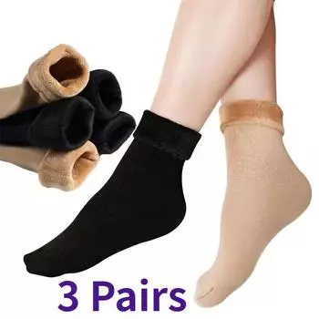 3 Pairs/Lot Solid Color Winter Warm Men Women Socks Pack Set Thicken Thermal Soft Plus Velvet Socks Casual Home Floor Snow Sock One Size