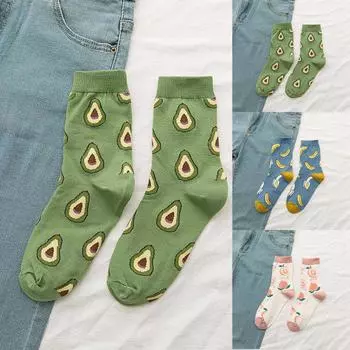 3 Pairs Women s Socks Cute Fruit Novelty Cotton Mid-Calf Socks